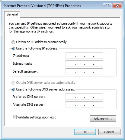 setting ip address wireless manual