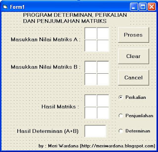 program matriks dan determinan dengan VB 6.0