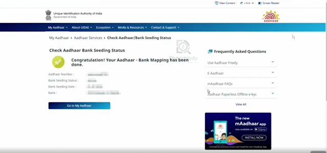Check Aadhaar Seeding Status with Bank Online