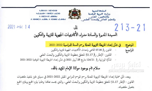 مذكرة وزارية في شأن إعداد الخريطة التربوية المعدلة برسم السنة الدراسية 2021-2022