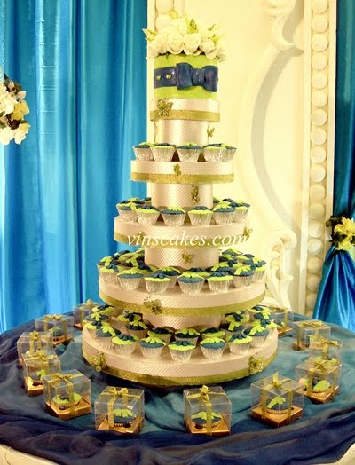 Blue Navy Green Wedding Cupcakes