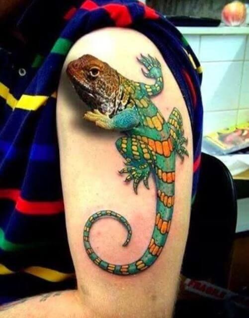 3D-Colourful-Lizard-Upper-Arm-Tattoo