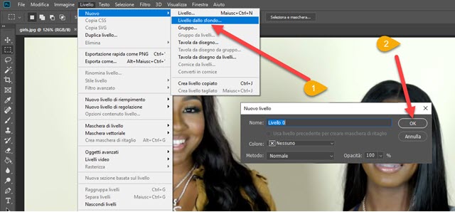 aggiungere livello dallo sfondo con Photoshop