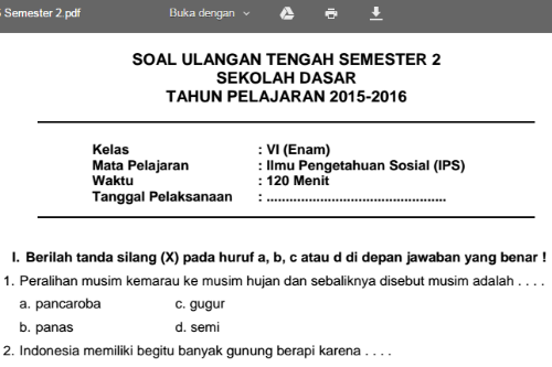 Soal Uts Semester 2 Mapel Ips Kelas 6 Sd