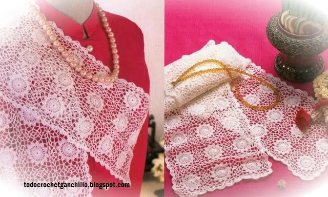 patrones crochet continuo para camino de mesa y chalina