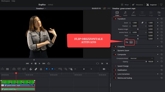 attivare il flip orizzontale per specchiare il video