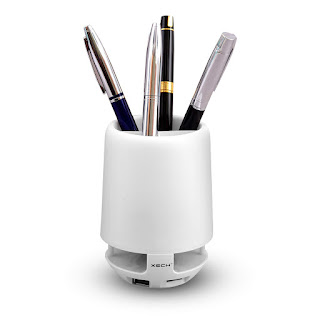 Xech Pen Stand Speaker with Changing Lights Stationery Holder with Wireless Bluetooth Speaker Supports AUX USB Pendrive TF Card Micro SD Card for Office Table Desk Pencil Holder Organizer (White)