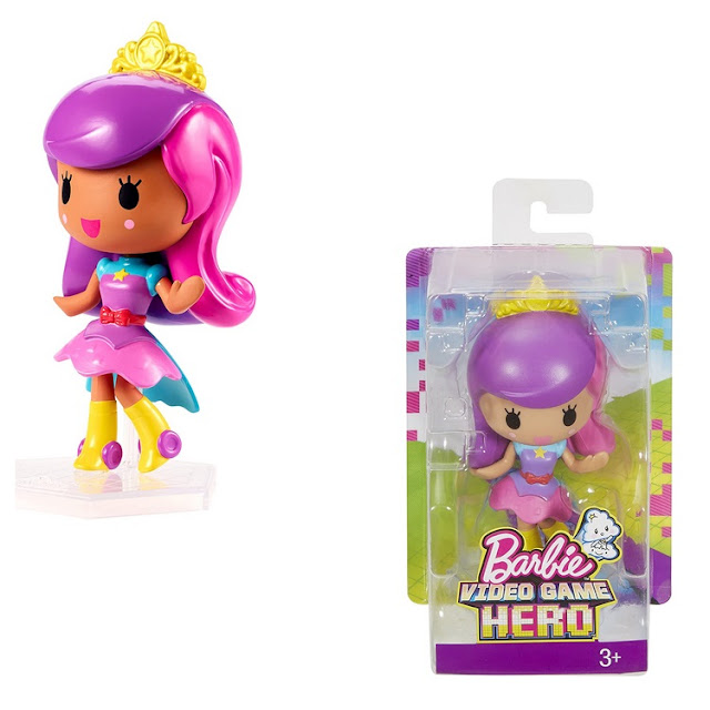 Figurine Barbie héroïne de jeu vidéo aux cheveux roses.