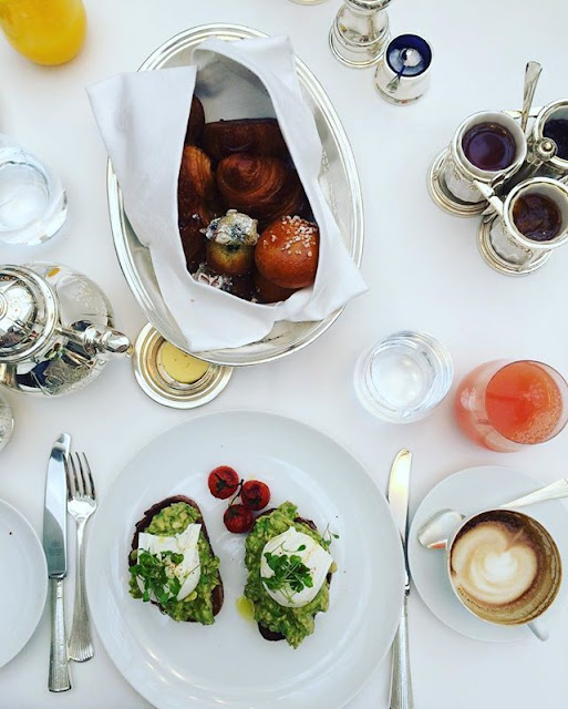 breakfast: eggs, avocado and freshly baked pastries, of course!