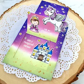 Sunny Studio Stamps: Prancing Pegasus Enchanted Sliding Window Dies Birthday Card by Ashley Ebben