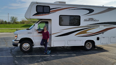 Cathleen with the RV in Rensselaer, Indiana. 