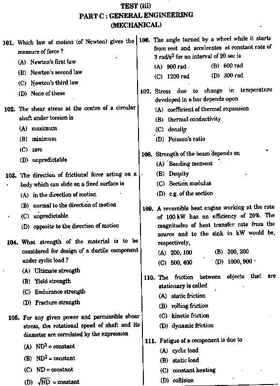 SSC JE Mechanical Previous year Solved Question Paper