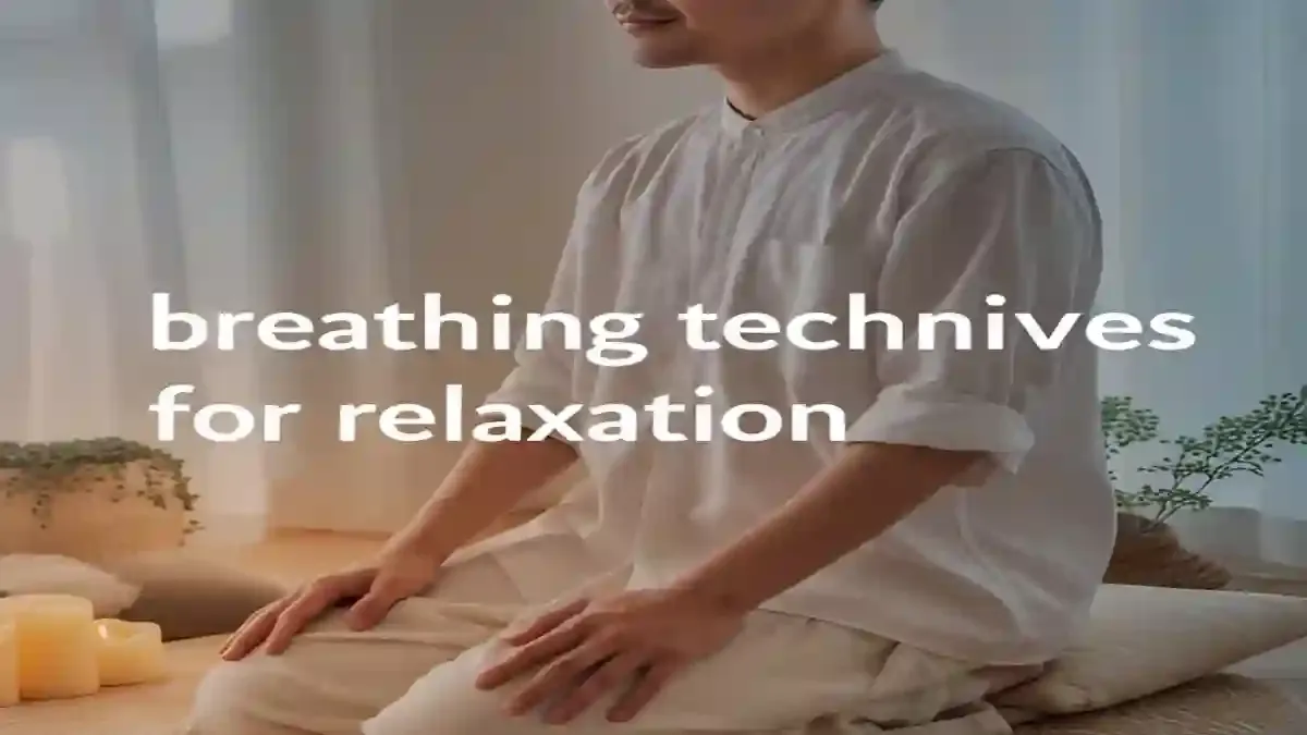 A person practicing deep breathing, with arrows showing inhale and exhale motion.