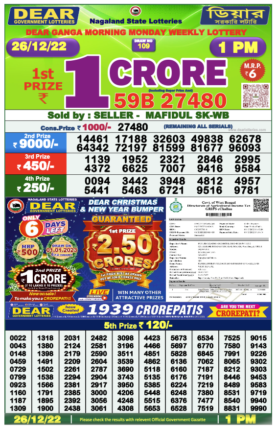 Lottery Sambad 26-12-2022