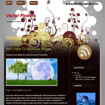 Vector Flower Blogger Template. beautiful template with flower background