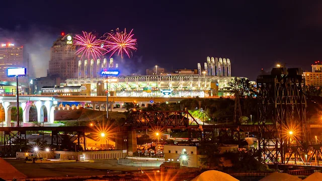 City, Night, Fireworks, Light, Celebration Wallpaper