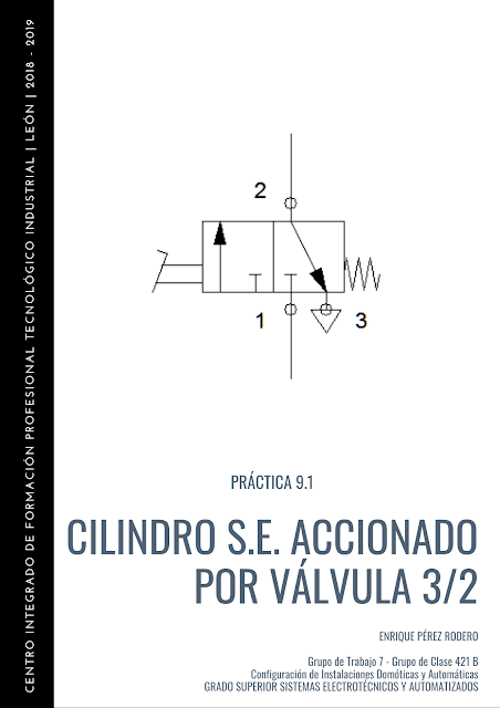 Cilindro S.E. accionado por válvula 32  Electroneumática  Práctica 9.1