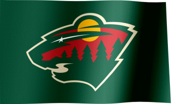 The waving green fan flag of the Minnesota Wild with the logo (Animated GIF)