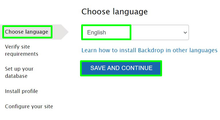 backdrop cms installation choose language localhost