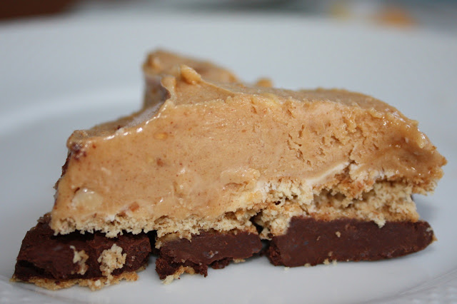 Peanut butter pie made with peanut butter mousse or frosting and chocolate ganache
