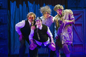 Sam Furness (with rose-tinted specs), Louise Mott, Adam Tunnicliffe, Matt RJ Ward - Act One: Offenbach's The Tales of Hoffmann, English Touring Opera, © Richard Hubert Smith