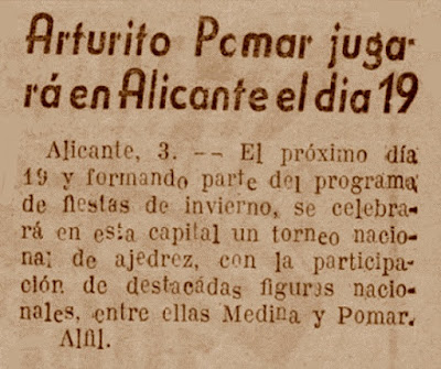 Torneo Nacional de Ajedrez de Alicante 1950, recorte de prensa