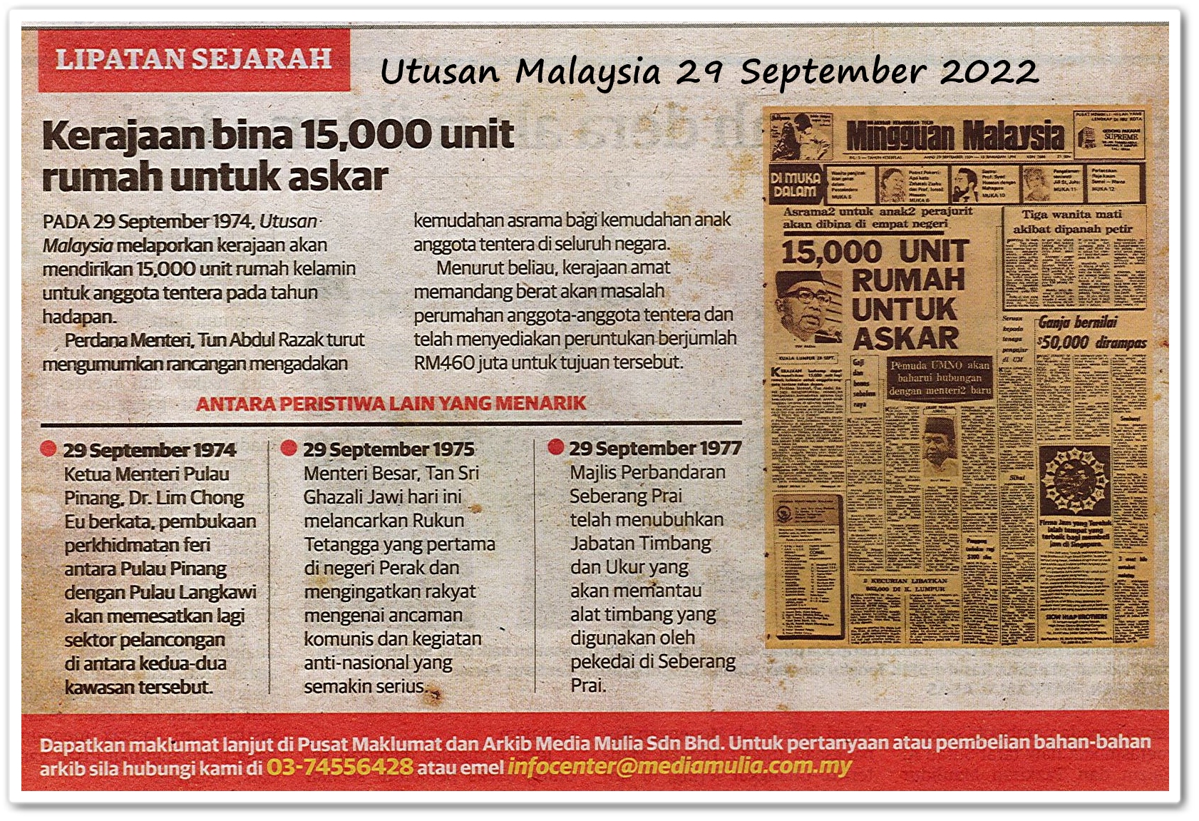 Lipatan sejarah 29 September - Keratan akhbar Utusan Malaysia 29 September 2022