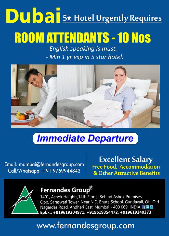 Room Attendants Dubai five star hotel Urgently Requires