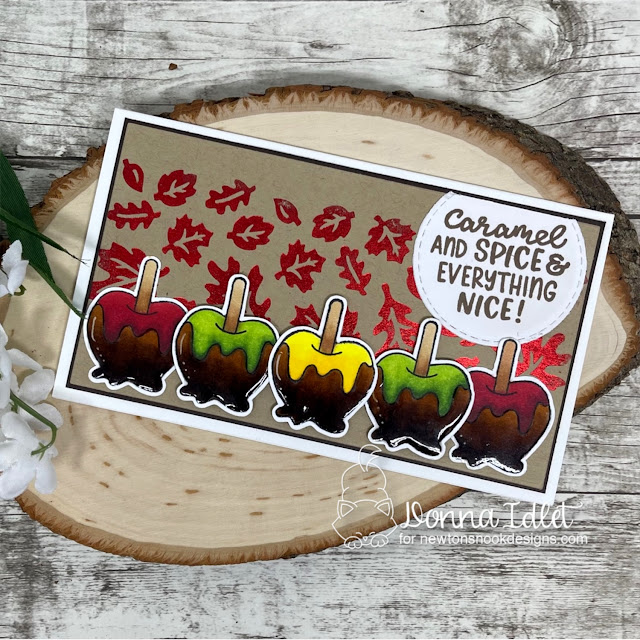 Caramel & Spice Apple Card by Donna Idlet | Autumn Apples Stamp Set, Fall Leaves Hot Foil Plate and Circle Frames Die Set by Newton's Nook Designs #newtonsnook #handmade