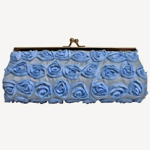Luxury Divas Light Blue Small Twist Lock Evening Bag With Rosettes