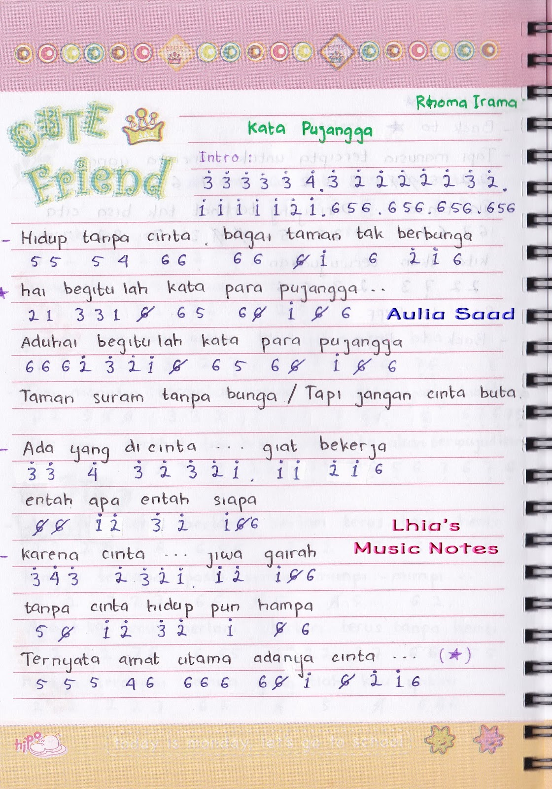 Not Angka Rhoma Irama Kata Pujangga Lhia s Music Notes