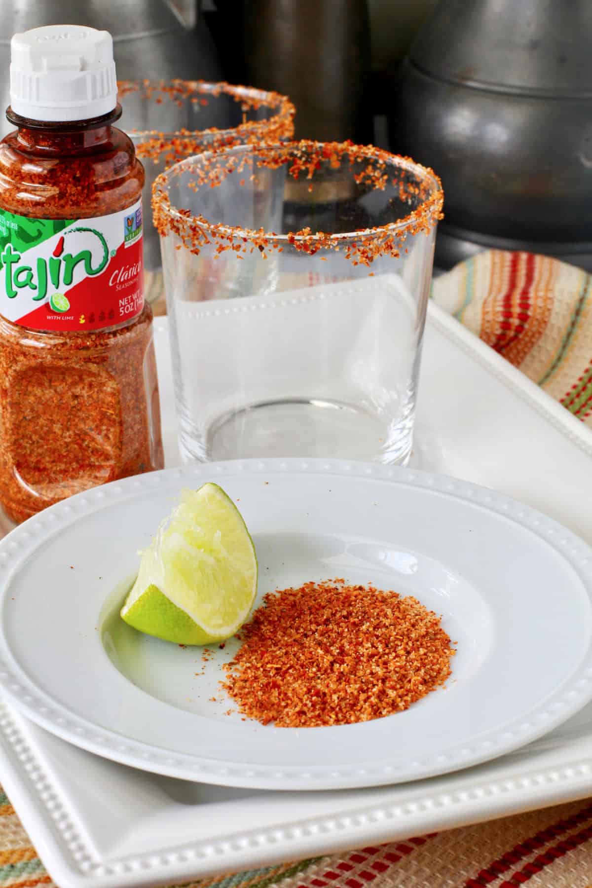 Tajín on a plate to make a margarita.
