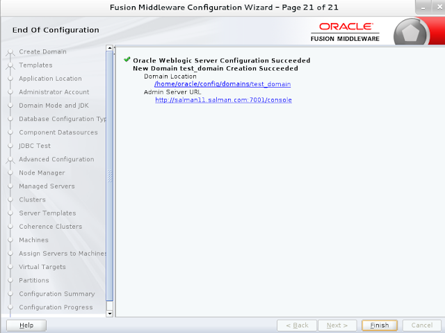 Weblogic domain creation step 21