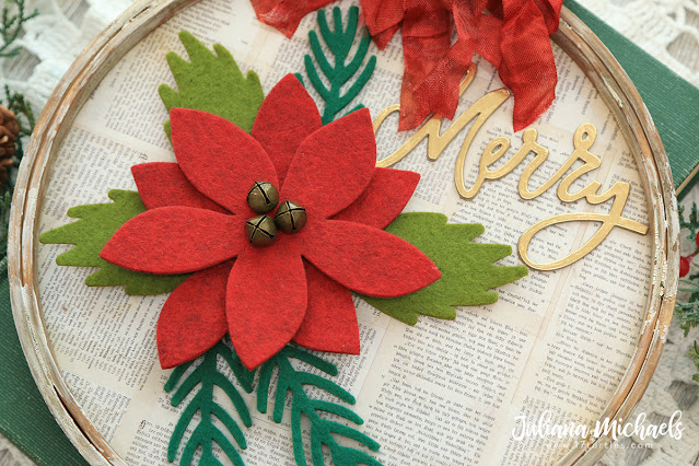 Merry Embroidery Hoop by Juliana Michaels featuring Tim Holtz Sizzix Merry and Bright Thinlits and Festivities Bigz Dies