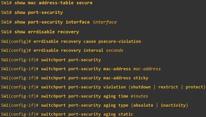 cisco port security commands summary