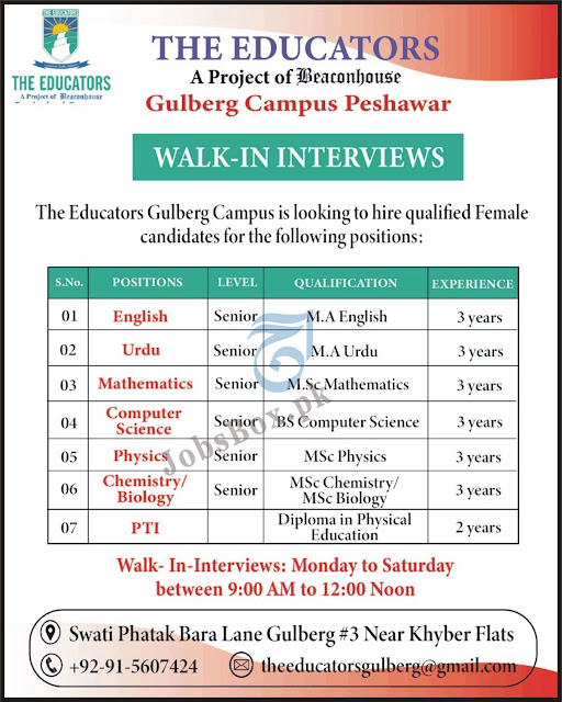 The Educators Gulberg Campus Peshawar Jobs 2022