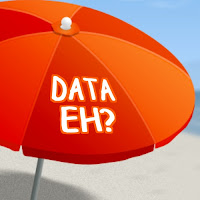 beach umbrella with DATA eh? written on it