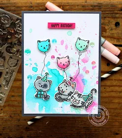 Sunny Studio Stamps: Purrfect Birthday Watercolor Happy Birthday Card by Vanessa Menhorn