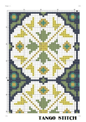 Yellow blue green ceramic tiles cross stitch ornaments - Tango Stitch