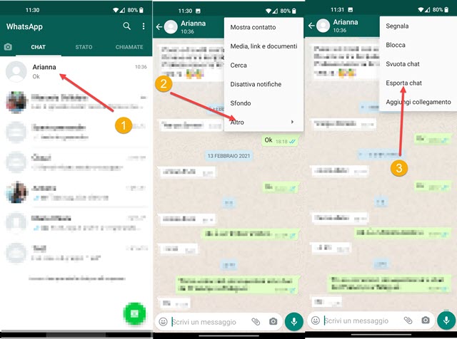 esportazione di una chat da whatsapp