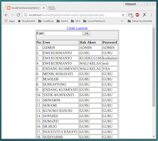 Tampilan Laporan Export PHP MySQL ke Excel