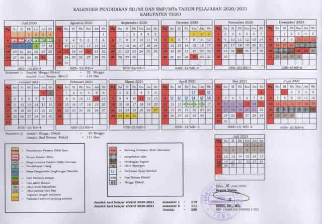 Kalender Pendidikan kabupaten Tebo Tahun Pelajaran 2020/2021