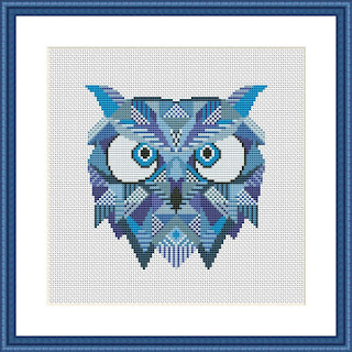 Blue owl mandala cross stitch pattern - Tango Stitch