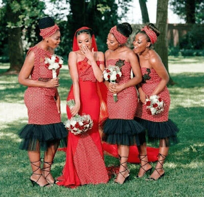 Shweshwe Bridesmaids Traditional Wedding Dresses.