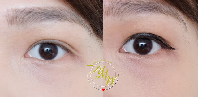 before and after photo of K-palette 1Day Tattoo Real Strong Water Proof Eyeliner review in Super Black and Brown Black .