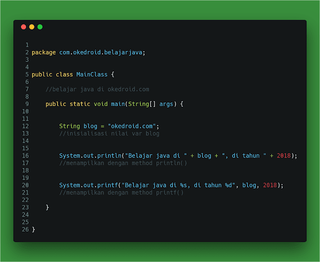 Contoh Code Program Penggunaan Method println() dan printf() di Java