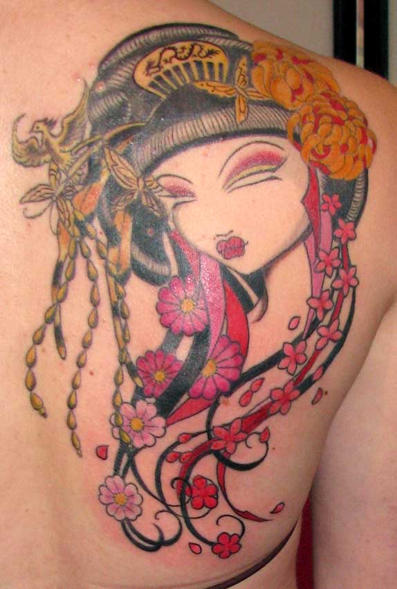 Fiona told me she would like one of my'trademark' Art Deco geisha tattoos