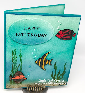 Linda Vich Creates: Seaside Shore Father's Day. Both Seaside Shore and Magical Mermaid have been used to create this tropical scene on a Father's Day card.