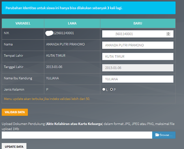 edit nama tempat tanggal lahir siswa verval PD