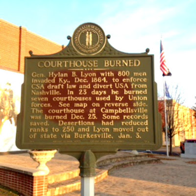 Courthouse Burned Historical Marker in Campbellsville Kentucky